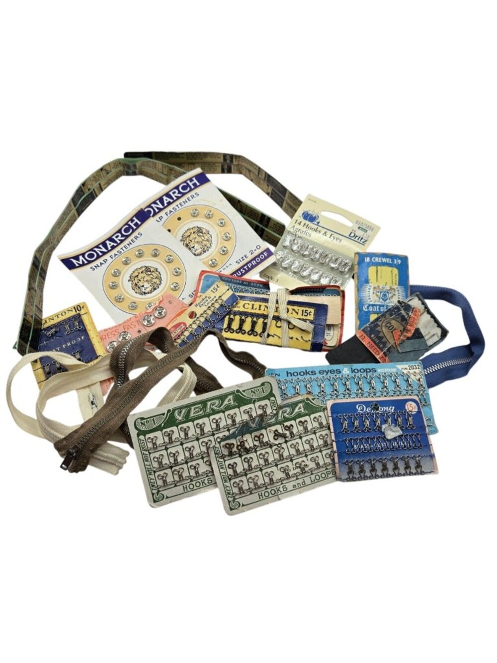 Vtg Sewing Supplies Lot Bundle Hooks Eyes Snaps Zippers Needles Various Styles